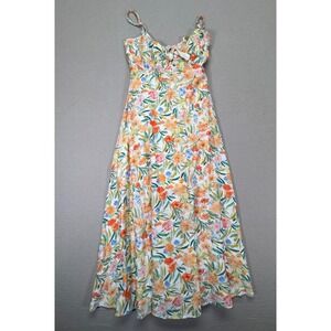 Baltic Born Floral Midi Dress Orange Yellow Blue Tie Front Womens Small